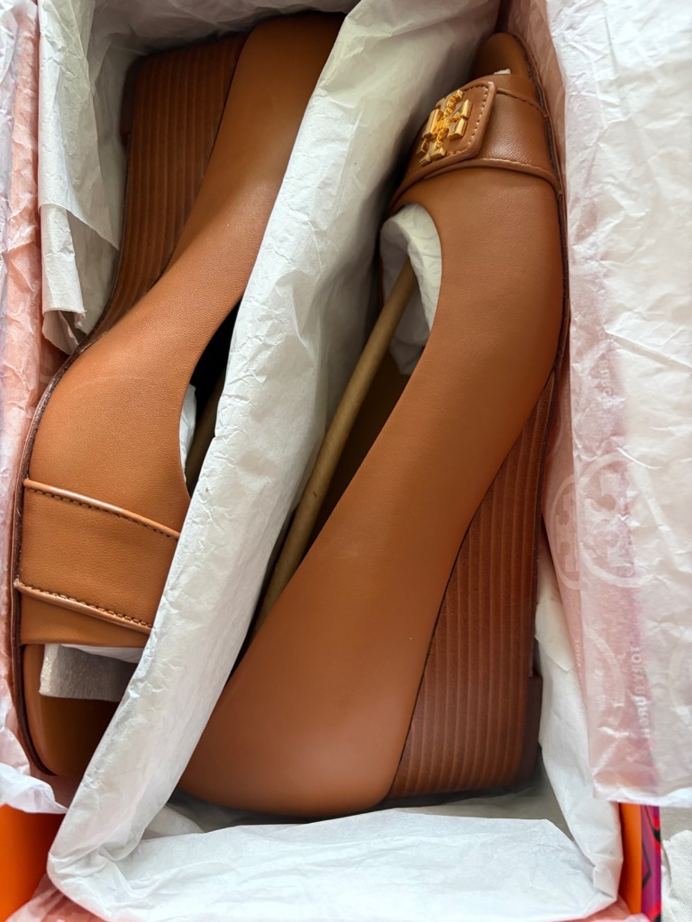 Tory Burch Tan Kira 45mm Open Toe Wedge